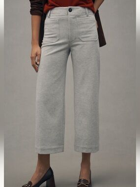 Anthropologie Colette Pants Maeve Cropped Wide Leg Brushed Knit New 25 Grey